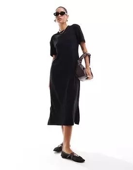 Платье-футболка в рубчик черного цвета Threadbare