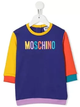 Платье-футболка в стиле колор-блок с логотипом Moschino Kids, фиолетовый