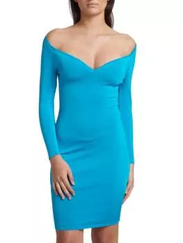 Платье-футляр Alexandre Vauthier с портретным вырезом, голубой