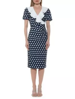 Платье-футляр Alexis с рюшами и воротником Alexia Admor, цвет Navy Polka