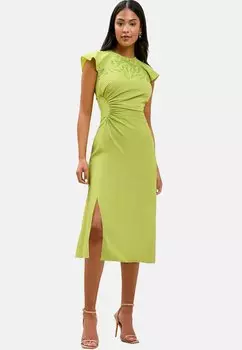 Платье-футляр APPLIQUE RUCHED FIT AND FLARE MIDI Lipsy, зеленый