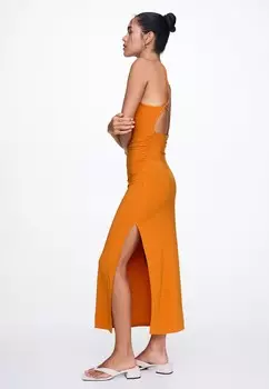 Платье-футляр ASYMMETRIC, MIDI PULL&BEAR, охра