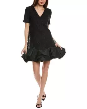 Платье-футляр Badgley Mischka с оборками и подолом, черный