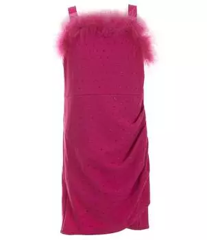 Платье-футляр без рукавов с блестящими точками и отделкой искусственными перьями «Маки и розы» для больших девочек 7–16 лет Poppies and Roses, розовый