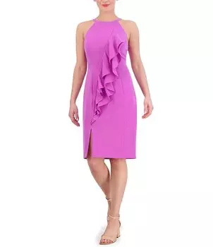 Платье-футляр без рукавов с рюшами и боковыми разрезами спереди Vince Camuto, фиолетовый