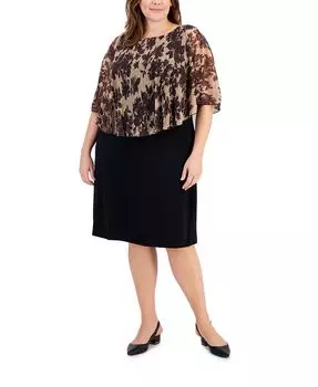 Платье-футляр больших размеров с круглым вырезом и накидкой Connected, черный