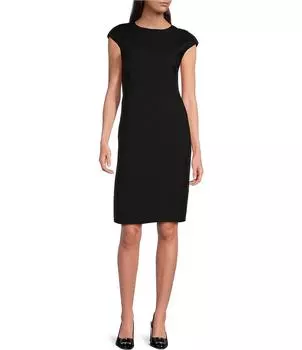 Платье-футляр BOSS by Hugo Boss Dironah из итальянской натуральной шерсти с круглым вырезом и рукавами-футляром, черный