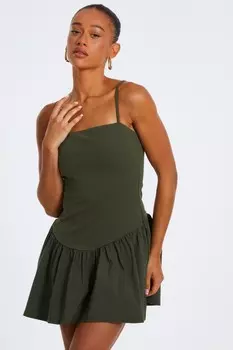 Платье-футляр цвета хаки с бретельками и пышным шаром QUIZ Clothing