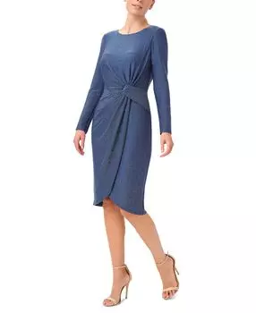Платье-футляр цвета металлик с длинными рукавами Adrianna Papell, синий