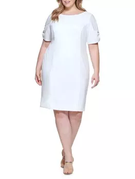 Платье-футляр Dkny плюс с рюшами на рукавах, белый