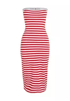 Платье-футляр, длина 3/4, без рукавов, женское TOMMY Jeans, цвет Xnl Deep Crimson