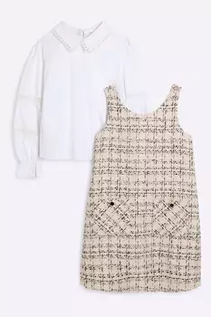 Платье футляр для девочек с бантом из букле River Island, розовый
