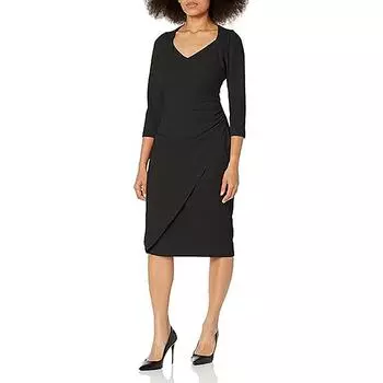 Платье-футляр для женщин Petites с длинными рукавами и сборками London Times, черный