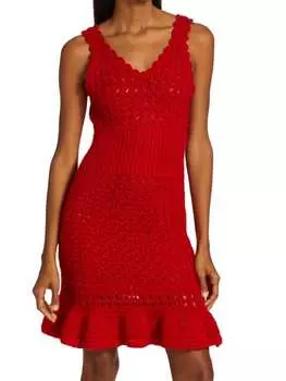 Платье-футляр Frederick Anderson вязаное крючком из смеси шерсти и альпаки, красный