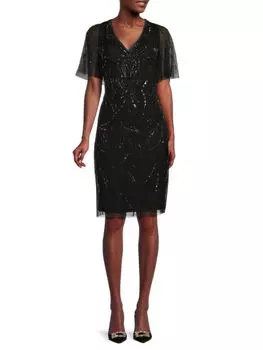 Платье-футляр из бисера Adrianna Papell, черный