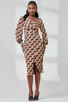 Платье футляр из джерси с принтом и длинными рукавами Jolie Moi, черный