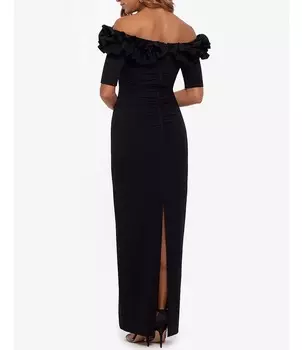 Платье-футляр из крепа с короткими рукавами и оборками Xscape Petite Size, черный
