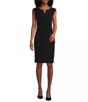 Платье-футляр из крепа с круглым вырезом и короткими рукавами Kasper, черный