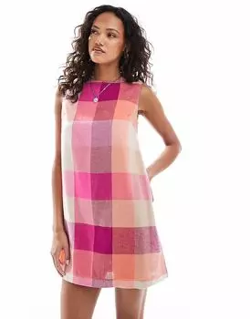 Платье-футляр из льна в клетку Native Youth в розовом цвете
