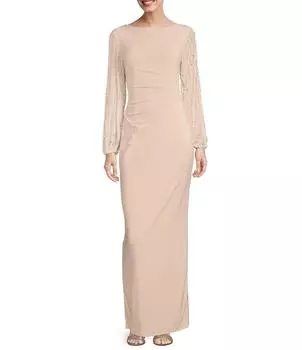 Платье-футляр из матового трикотажа с вырезом «лодочка» и бисером, эластичными рукавами сзади Marina, розовый