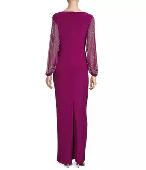 Платье-футляр из матового трикотажа с вырезом «лодочка» и бисером, эластичными рукавами сзади Marina, фиолетовый