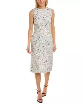 Платье-футляр из мраморного твида с добавлением шерсти на шелковой подкладке от Oscar de la Renta, черный