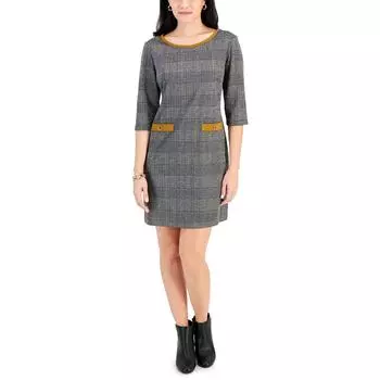 Платье-футляр из полиэстера в клетку для женщин Petites Connected Apparel, цвет brass