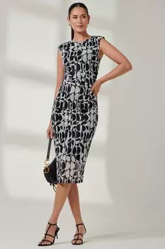 Платье футляр из сетки с подплечниками Jolie Moi, синий