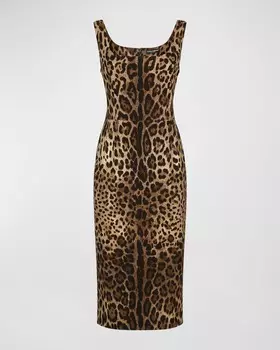 Платье-футляр из шармеза с леопардовым принтом Dolce&Gabbana
