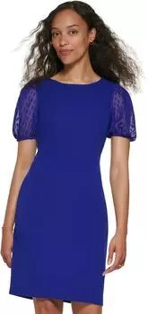 Платье-футляр из смешанного материала с короткими рукавами DKNY, цвет Berry Blue