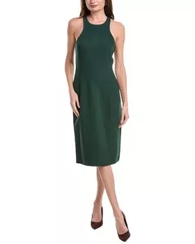 Платье-футляр из смесовой шерсти Michael Kors Collection с вырезом-борцовкой, зеленый