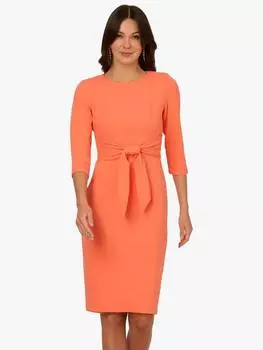 Платье-футляр из трикотажного крепа с завязками на талии Adrianna Papell, цвет Coral