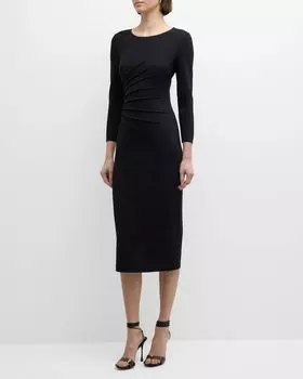 Платье-футляр миди из плиссированного трикотажа Emporio Armani, цвет Black
