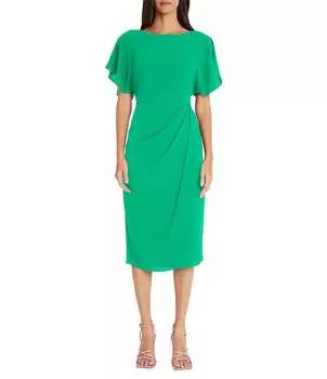 Платье-футляр миди с короткими рукавами «летучая мышь» Maggy London с запахом и круглым вырезом, зеленый
