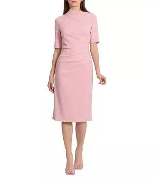 Платье-футляр миди с короткими рукавами и драпировкой Maggy London, розовый