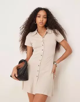 Платье-футляр мини-фасона ASOS DESIGN с воротником, пуговицами спереди и рукавами-крылышками в каменном цвете