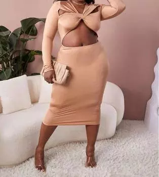 Платье-футляр Peekaboo Twist Front - Plus в абрикосовом цвете Shein, цвет apricot