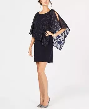 Платье-футляр с эффектом металлик и накидкой Connected, синий