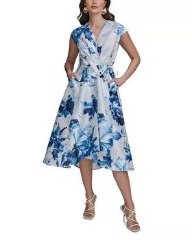 Платье-футляр с цветочным принтом Donna Karan, синий