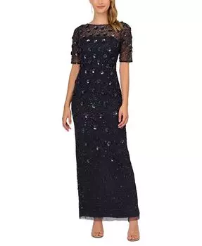 Платье-футляр с цветочным принтом и украшением Adrianna Papell, синий