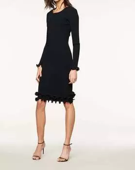 Платье-футляр с длинными рукавами и отделкой из рубчика, черного цвета MILLY