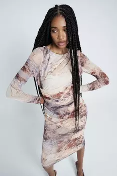 Платье футляр с драпировкой и принтом River Island, коричневый