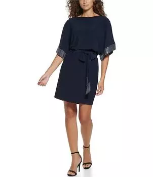 Платье-футляр с металлизированной отделкой и вырезом лодочкой Jessica Howard, синий