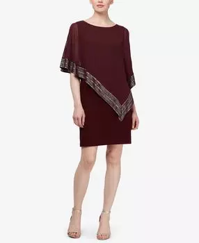 Платье-футляр с накидкой и металлизированной отделкой SL Fashions