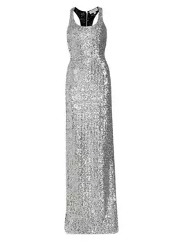 Платье-футляр с открытой спиной и пайетками Michael Kors Collection, цвет silver