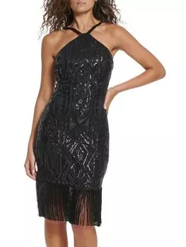 Платье-футляр с пайетками и бретельками на бретельках Vince Camuto, черный