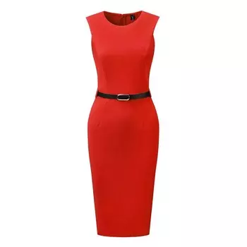 Платье-футляр с поясом для женщин, повседневные офисные платья без рукавов с круглым вырезом ALLEGRA K, красный