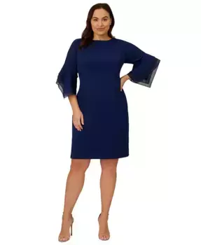 Платье-футляр с ярусными манжетами и рукавом 3/4, plus size Adrianna Papell, синий