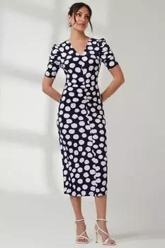 Платье футляр с рукавами фонариками и миди платьем Jolie Moi, черный