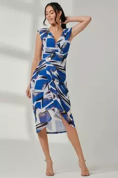 Платье футляр с сетчатым запахом и сборками Jolie Moi, синий